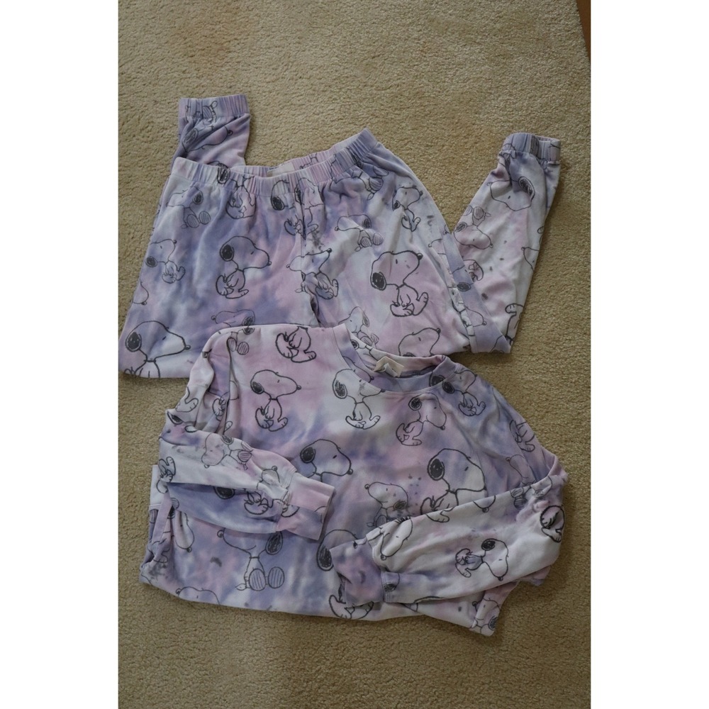 Snoopy Tie Dye Munki Munki Pajama Set L Purple Peanuts Loungewear Joggers